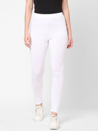 Women's White Cotton Elastane Slim Fit Knit Tights