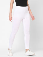 Women's White Cotton Elastane Slim Fit Knit Tights