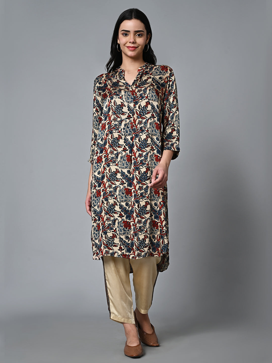 Women's Blue Viscose Modal Regular Fit Kurta