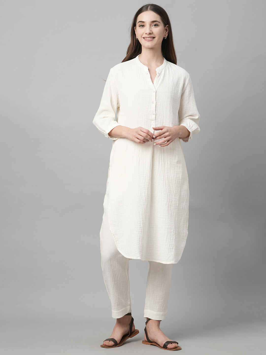 Women's Offwhite Cotton Regular Fit Kurta