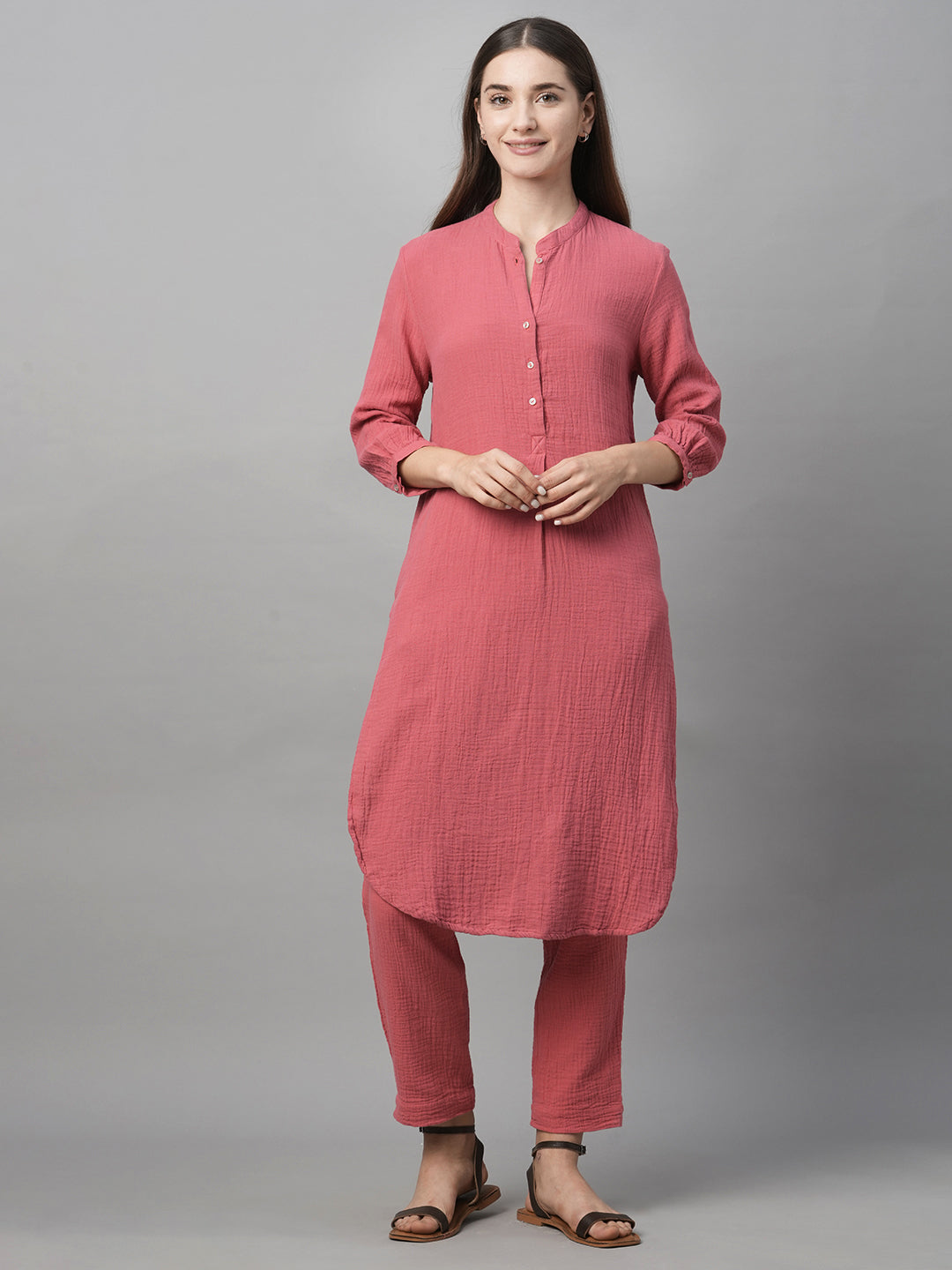 Women's Pink Cotton Regular Fit Kurta