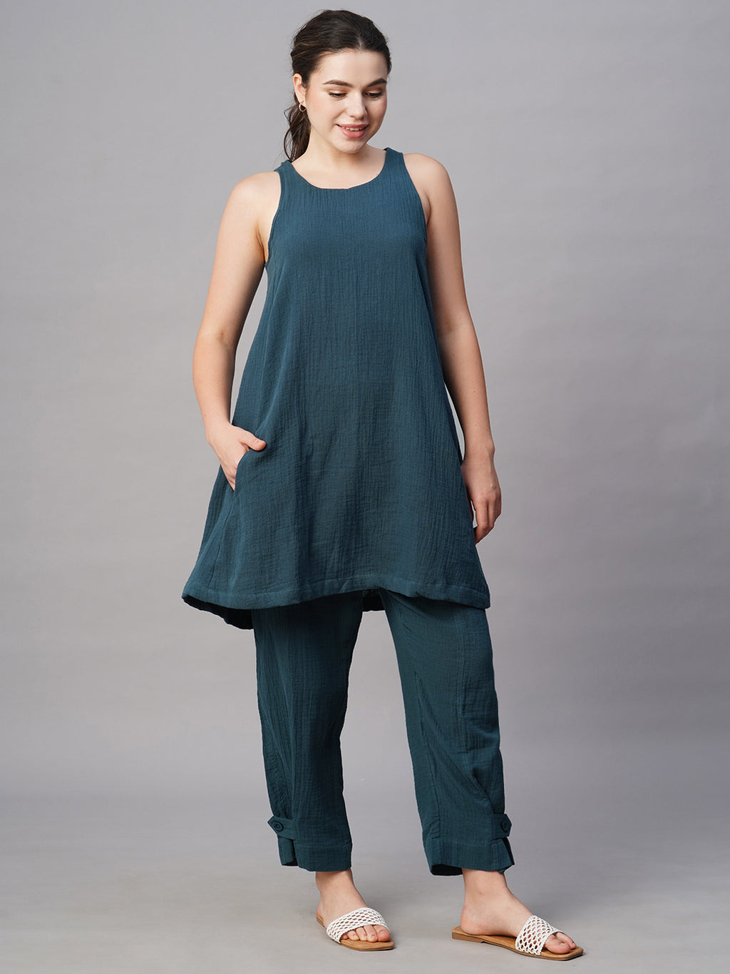 Women's Blue Cotton Regular Fit Kurta