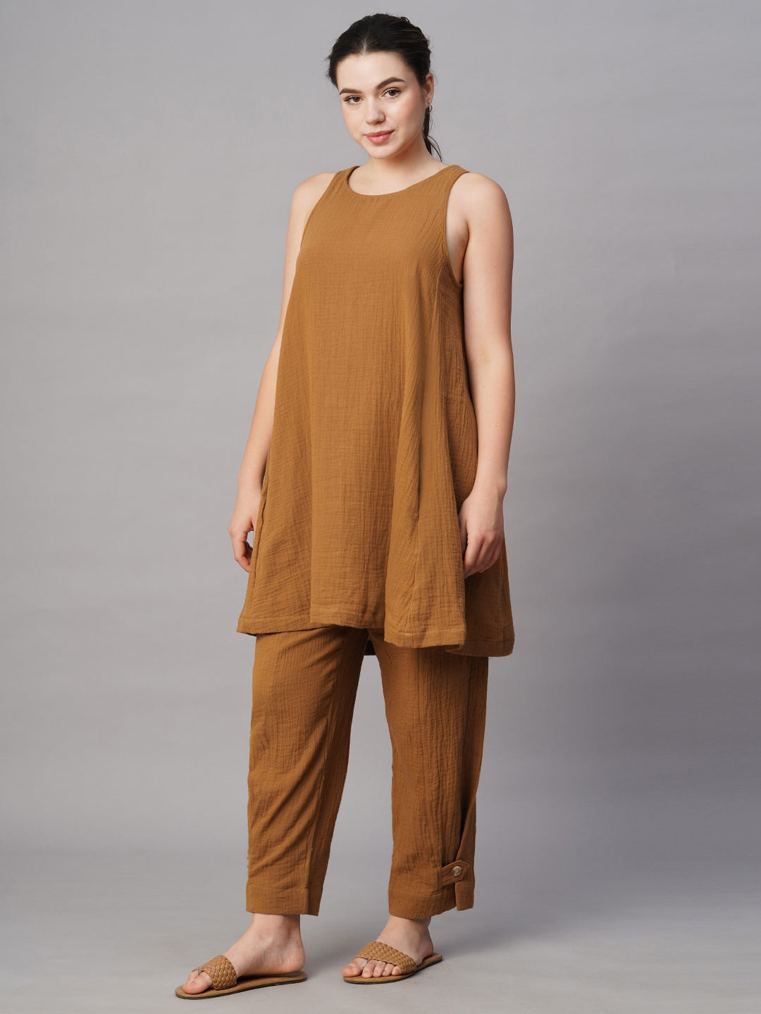 Women's Mustard Cotton Regular Fit Kurta