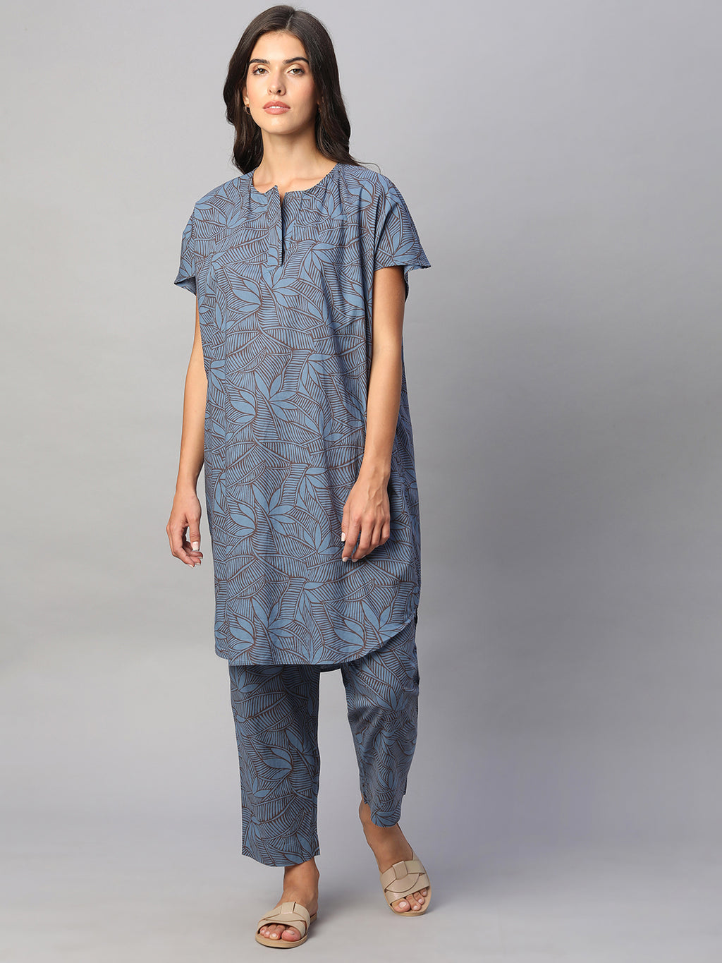 Women's Blue 100% Cotton Boxy Fit Kurta
