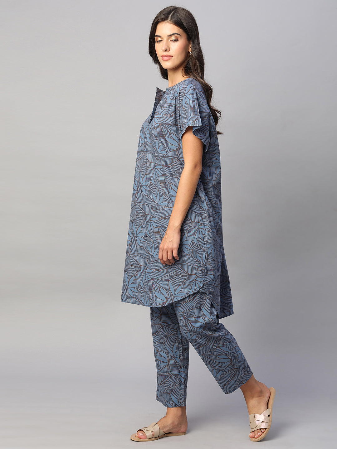 Women's Blue 100% Cotton Boxy Fit Kurta