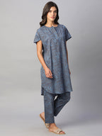 Women's Blue 100% Cotton Boxy Fit Kurta