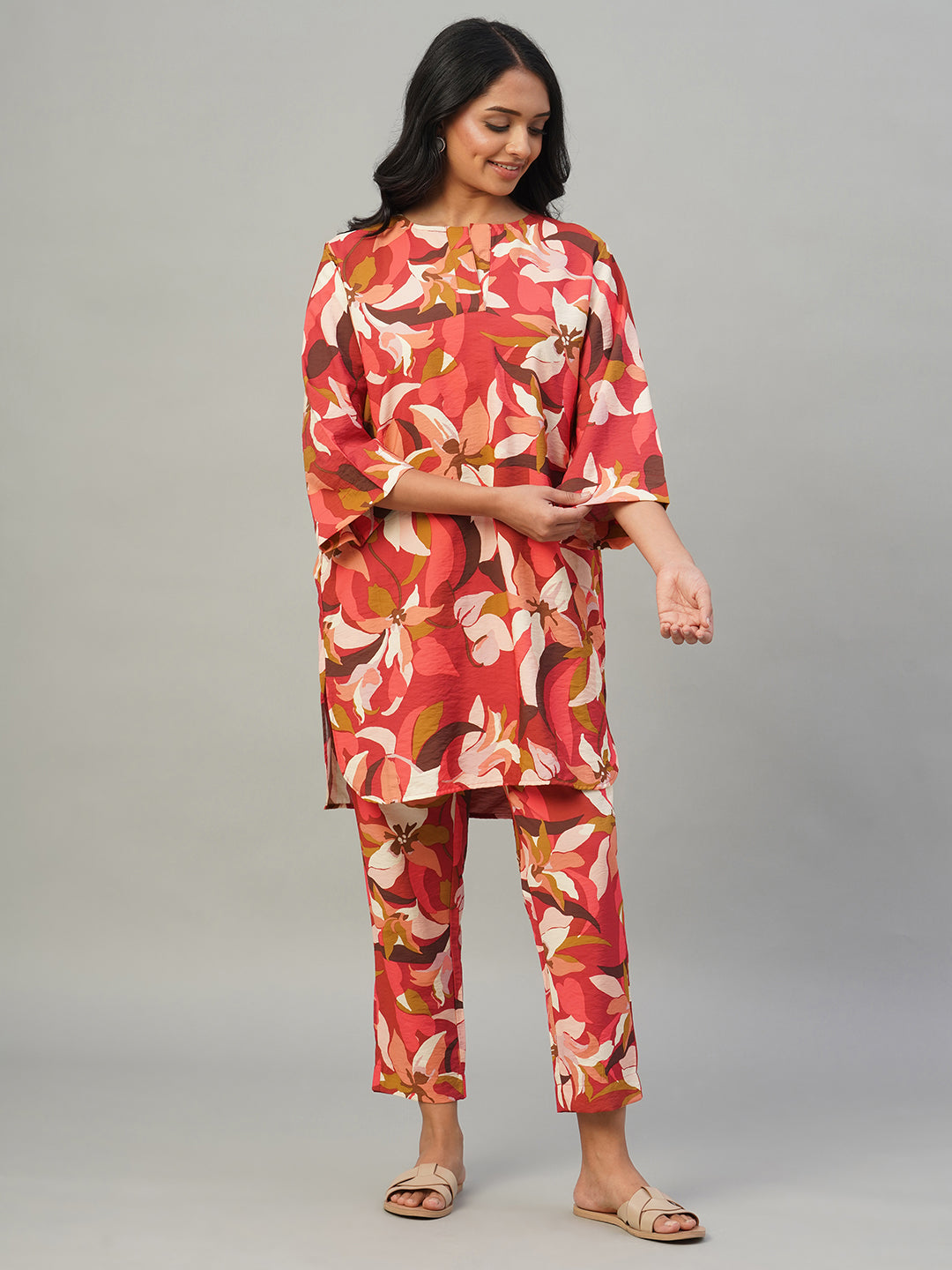 Women's Red 100% Viscose Regular Fit Kurta
