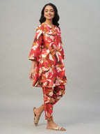 Women's Red Viscose Nylon Regular Fit Kurta