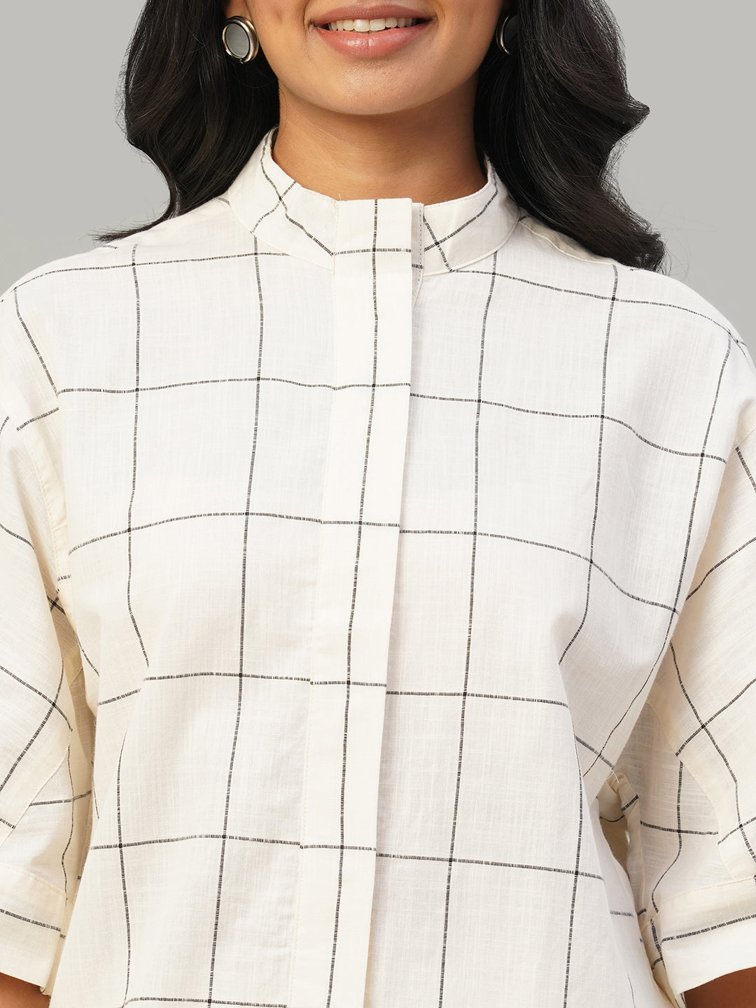 Women's Natural/Black 100% Cotton Boxy Fit Kurta