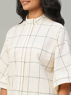 Women's Natural/Black 100% Cotton Boxy Fit Kurta