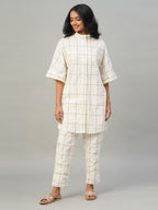Women's Natural/Black 100% Cotton Boxy Fit Kurta