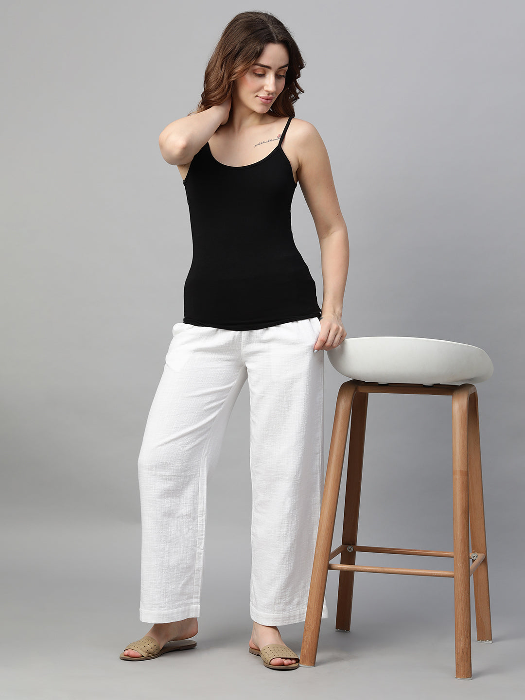 Women's Black Cotton Bamboo Elastane Slim Fit Vest