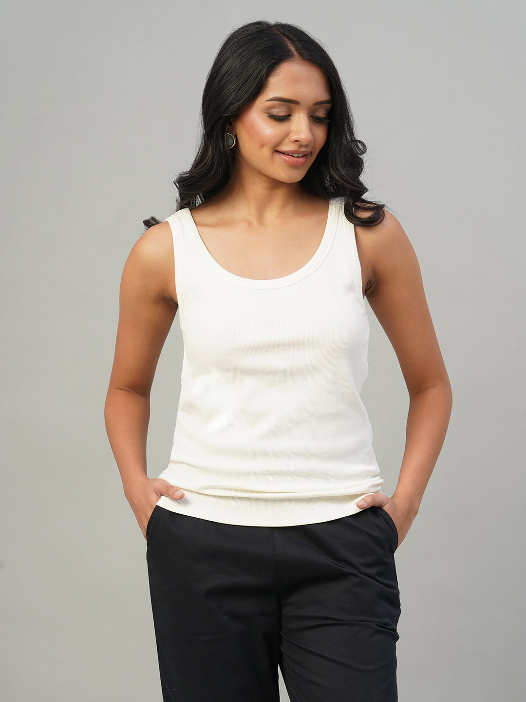 Women's Natural Cotton Elastane Regular Fit Knit Vest