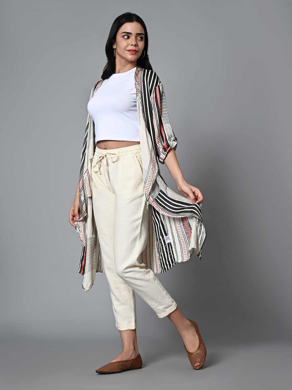 Women's Hand Block Printed Regular Fit Modal Offwhite Overlay