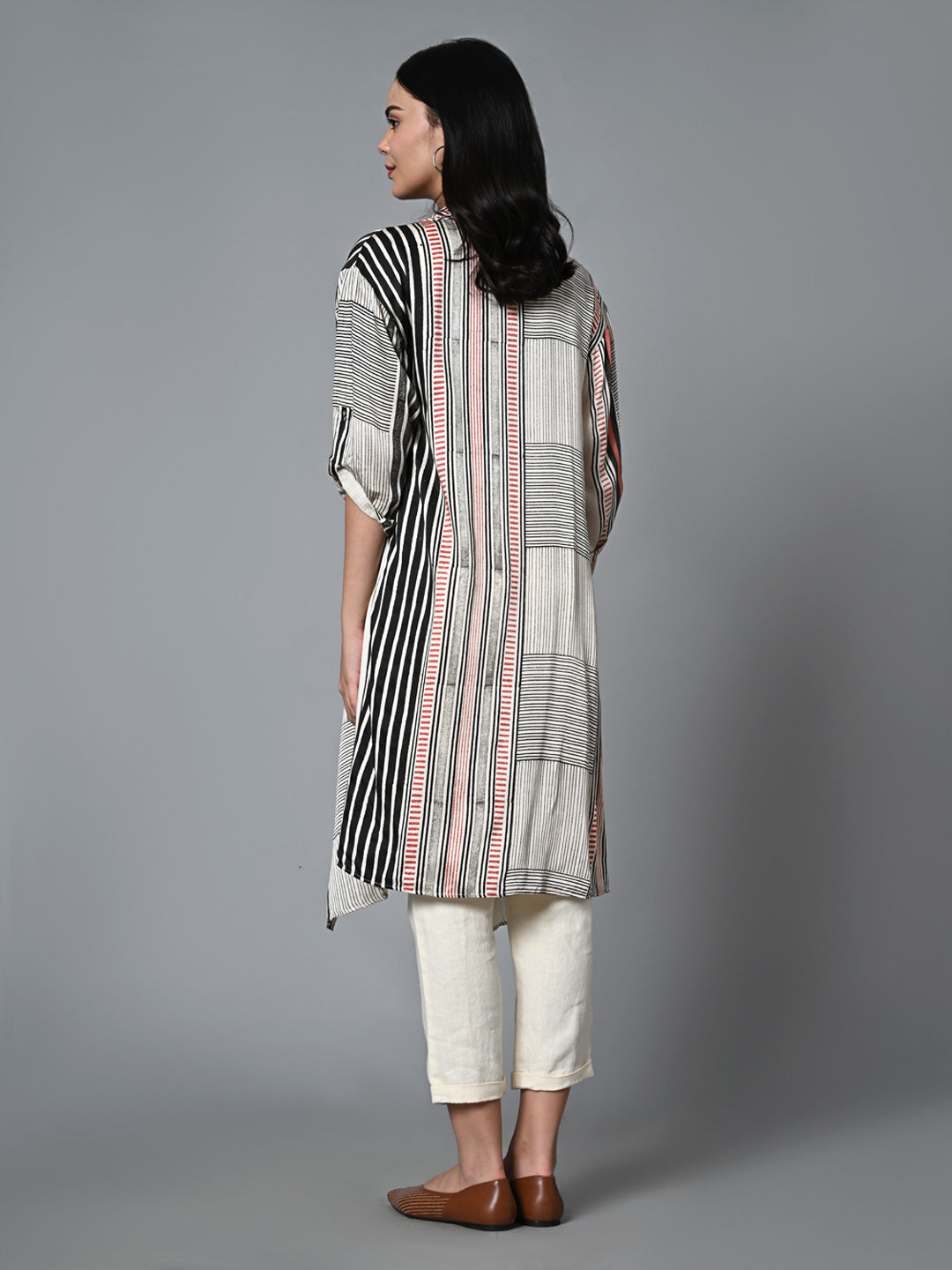 Women's Hand Block Printed Regular Fit Modal Offwhite Overlay