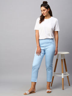 Women’s Cotton Lycra Regular Fit Pant Blue