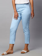 Women's Cotton Lycra Regular Fit Pant Blue