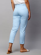 Women's Cotton Lycra Regular Fit Pant Blue