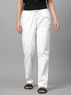 Women’s Cotton Lycra Regular Fit Drawstring Waist Pant White