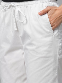 Women’s Cotton Lycra Regular Fit Drawstring Waist Pant White