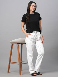 Women’s Cotton Lycra Regular Fit Drawstring Waist Pant White