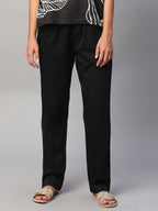 Women's Black Cotton Lycra Regular Fit Pant