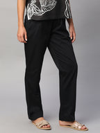 Women's Black Cotton Lycra Regular Fit Pant