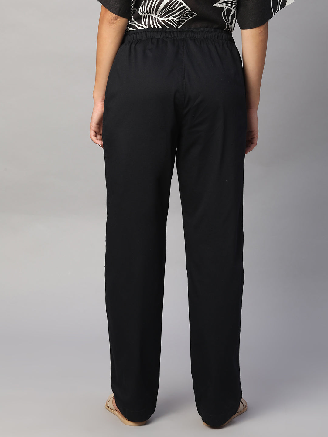 Women's Black Cotton Lycra Regular Fit Pant