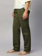 Women's Cotton Lycra Regular Fit Drawstring Pant Olive