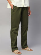 Women's Cotton Lycra Regular Fit Drawstring Pant Olive