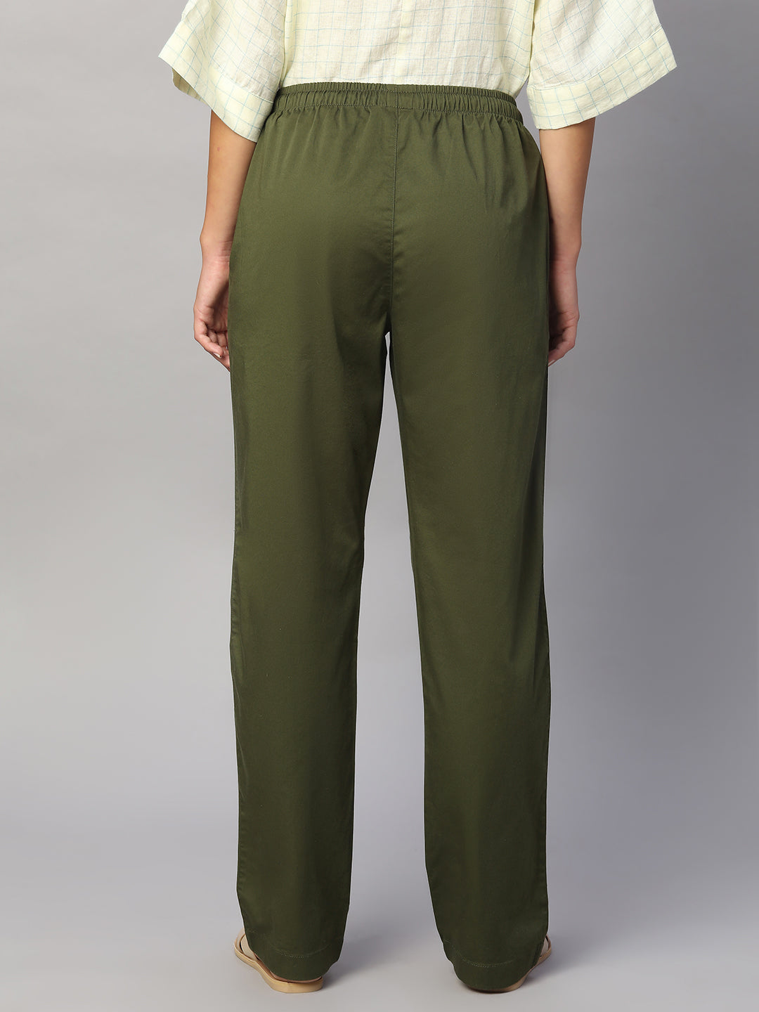 Women's Olive Cotton Lycra Regular Fit Pant
