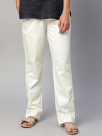 Women's White Cotton Lycra Regular Fit Pant