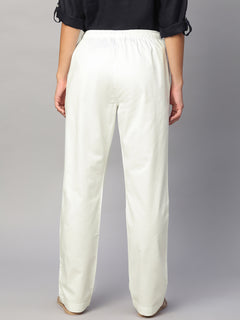 Women’s Cotton Lycra Regular Fit Drawstring Pant White