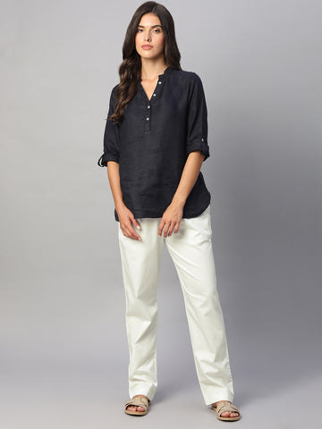 Women's White Cotton Lycra Regular Fit Pant