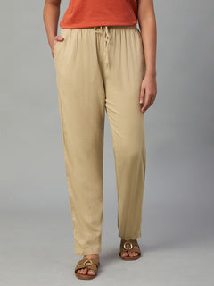 Women’s Linen Viscose Regular Fit Drawstring Pant Khaki