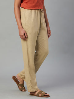 Women’s Linen Viscose Regular Fit Drawstring Pant Khaki