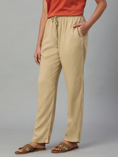 Women’s Linen Viscose Regular Fit Drawstring Pant Khaki