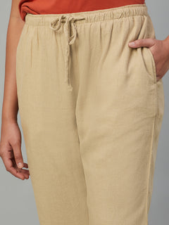 Women’s Linen Viscose Regular Fit Drawstring Pant Khaki