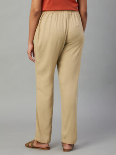 Women’s Linen Viscose Regular Fit Drawstring Pant Khaki