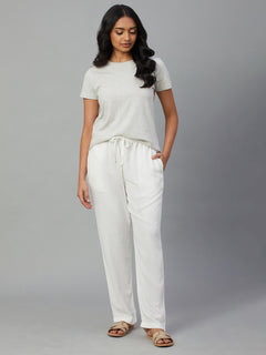 Women’s Linen Viscose Regular Fit Drawstring Pant White