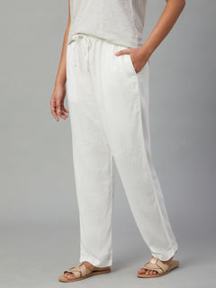 Women’s Linen Viscose Regular Fit Drawstring Pant White