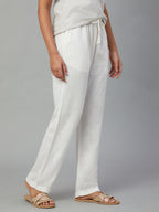 Women's White Linen Viscose Regular Fit Pant