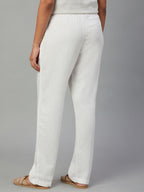 Women's White Linen Viscose Regular Fit Pant