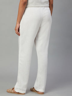 Women’s Linen Viscose Regular Fit Drawstring Pant White