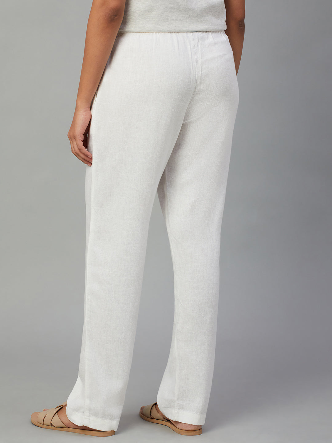 Women's White Linen Viscose Regular Fit Pant