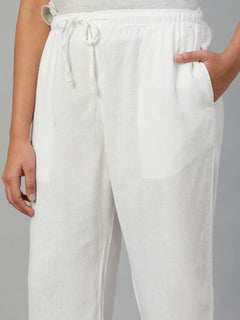 Women’s Linen Viscose Regular Fit Drawstring Pant White
