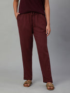 Women's Wine Linen Viscose Regular Fit Pant