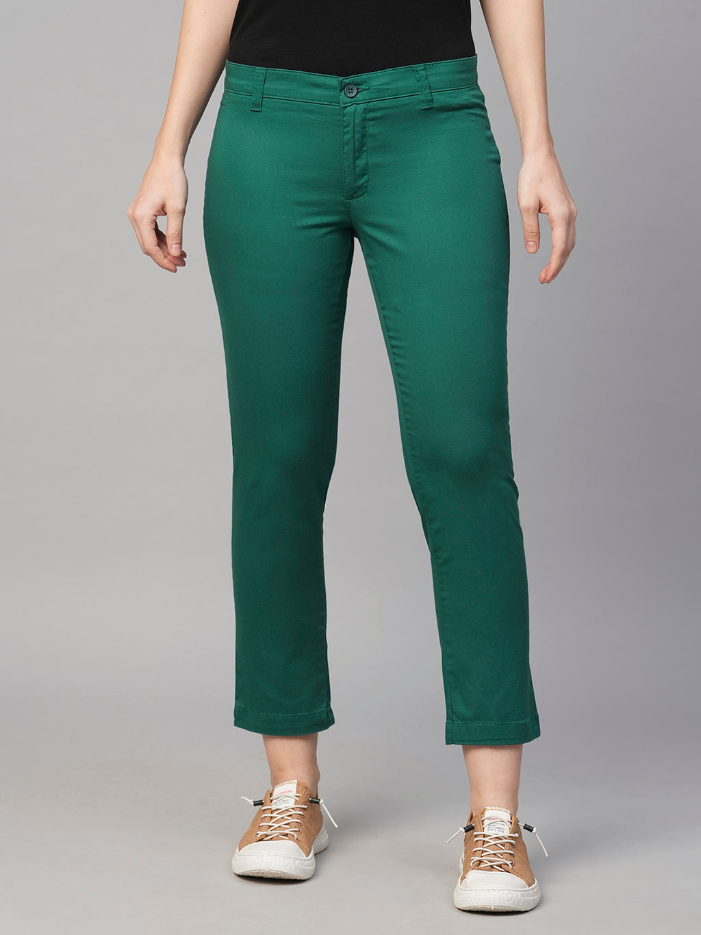 Women's Cotton Lycra Regular Fit Pant Green