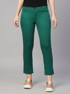 Women’s Cotton Lycra Regular Fit Pant Green