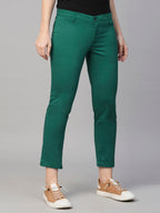 Women's Cotton Lycra Regular Fit Pant Green